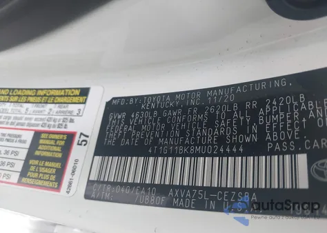 2021 Toyota Camry Se Awd из США, поврежденный, VIN 4T1G11BK8MU024444